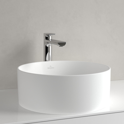 Villeroy & Boch Collaro opzetwastafell rond - diameter 40cm - zonder overloop - zonder kraangat CeramicPlus - Stone White (mat wit) SW336043