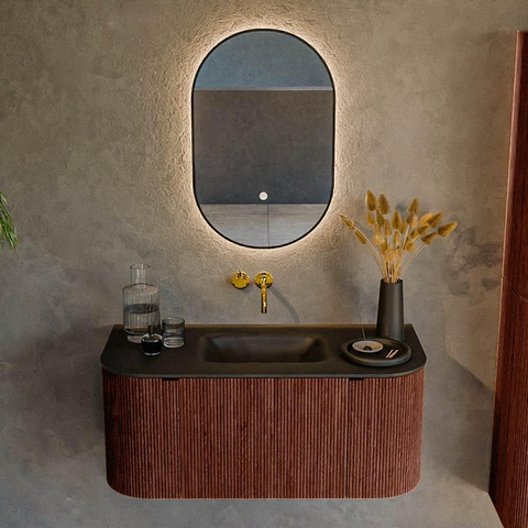 Mondiaz KURVE Ensemble de meuble de salle de bains - 100x46x40cm - 1 tiroir - 2 portes - vasque solid surface - centrale - sans trou de robinet - Ruby SW1415388
