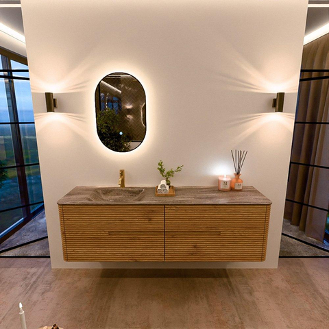 Mondiaz CIRO-DLUX Badkamermeubelset - 170x45x50cm - Solid surface wastafel Oza - 1 wasbak Links - 1 kraangat - 4 lades - Oak SW1531153