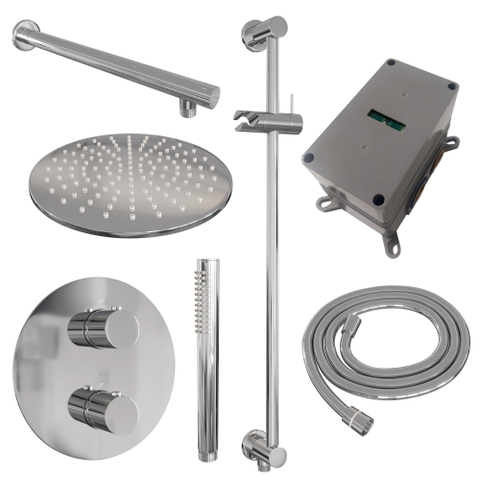 BRAUER Chrome Edition douche de pluie encastrée thermostatique - 3 voies - ronde - set 86 - pomme de douche 30cm - bras mural droit - douchette barre - flexible de douche - barre de douche intégrée - chrome SW1159005