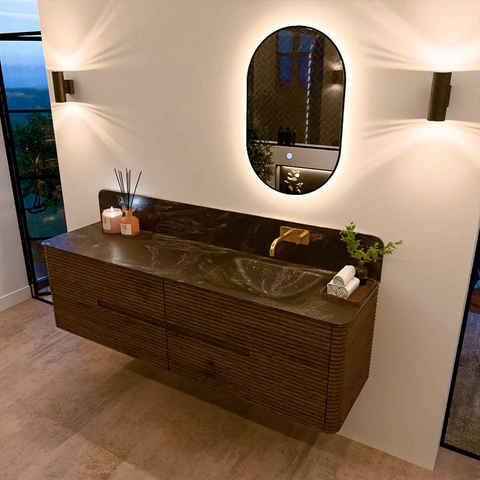 Mondiaz CIRO-DLUX Badkamermeubelset - 170x45x50cm - Solid surface wastafel Lava - 1 wasbak Rechts - zonder kraangaten - 4 lades - Dusk SW1533060