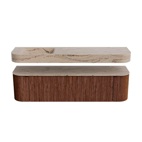 MONDIAZ THOR-DLUX 170cm meuble de salle de bains arrondi gauche + droite couleur Ruby avec 1 tiroir et 2 portes. Vasque suspendue CLOUD gauche sans trou de robinet couleur Arena. SW1465817
