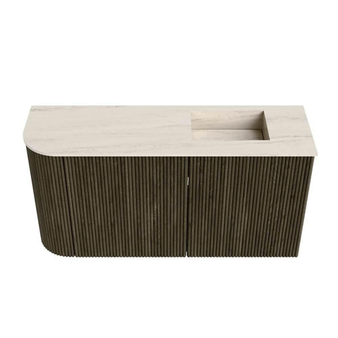 Mondiaz JOYA-DLUX Meuble de salle de bains 81,6cm - arrondi gauche couleur Shadow - Vasque FAYE position Droite Sans trou de robinet couleur Meli. SW1424902