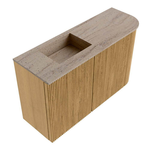 Mondiaz JOYA-DLUX Meuble de toilette 71.6cm - arrondi droit couleur Chêne - Vasque FAYE position Gauche Sans trou de robinet couleur Saba SW1424198