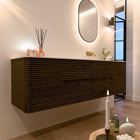 Mondiaz CIRO-DLUX Ensemble de meubles de salle de bains - 170x45x50cm - plan vasque Solid surface Opalo - 1 vasque à droite - sans trous de robinet - 4 tiroirs - Shadow SW1532436