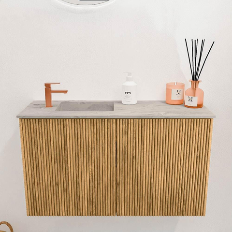 Mondiaz JOYA-DLUX 70cm toiletmeubel - kleur Oak - Wastafel FAYE positie Links 1 kraangat kleur Glace. SW1422006