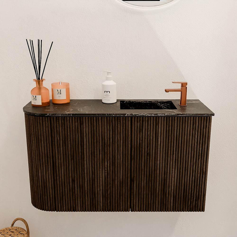 Mondiaz JOYA-DLUX 71.6cm toiletmeubel - ronding links kleur Walnut - Wastafel FAYE positie Rechts 1 kraangat kleur Lava. SW1422464