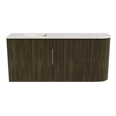 Mondiaz JOYA-DLUX Meuble de salle de bains 91,6cm - arrondi droit couleur Shadow - Vasque FAYE position Gauche 1 trou de robinet couleur Ostra. SW1423008