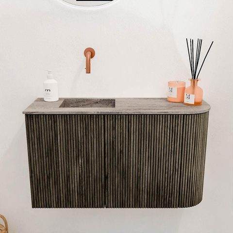 Mondiaz JOYA-DLUX Meuble de salle de bains 71,6cm - arrondi droite couleur Shadow - Vasque FAYE position Gauche Sans trou de robinet couleur Oza SW1425057