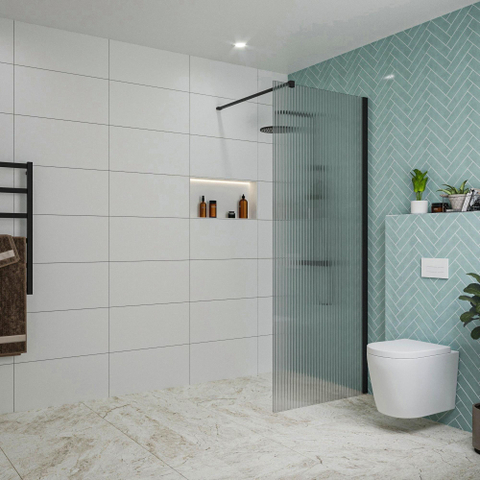 FugaFlow Eccelente Vetro inloopdouche badkamer - 80x200cm - ribbelglas - wandarm - mat zwart - SW1125109