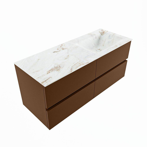 MONDIAZ VICA-DLUX Ensemble meuble de salle de bains - 120cm - meuble bas rust - 4 tiroirs - vasque encastrée cloud à droite - sans trous de robinetterie - version haute 60cm - frape SW1089093