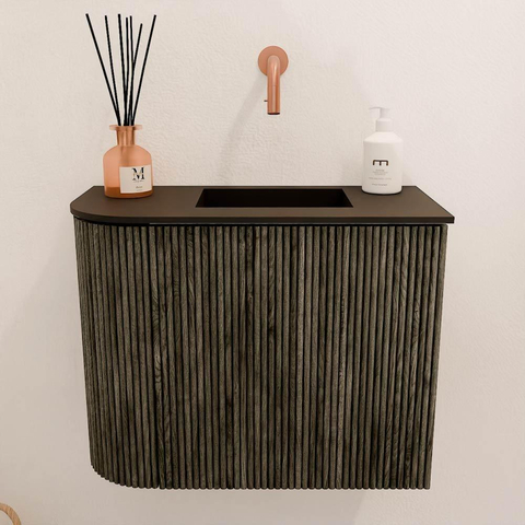 Mondiaz JOYA 51.6cm toiletmeubel - ronding links kleur Shadow - Wastafel FAYE positie Rechts Zonder kraangat kleur Urban. SW1421556