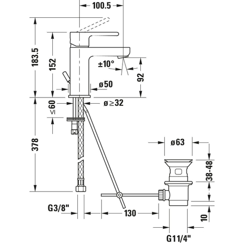 Duravit B.2 Wastafelmengkraan - met waste - s-size - hoogglans chroom SW420710