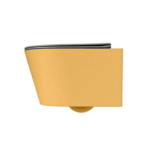 Mondiaz LAVIE hangtoilet – spoelrandloos – 36 x 53 cm – met softclose zitting – Ocher (geel), zitting Smoke (lichtbruin) SW1208732