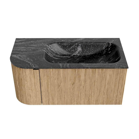 MONDIAZ KURVE-DLUX meuble de salle de bains 95 cm avec module 25 L couleur chêne avec 1 tiroir et 1 porte. Vasque BIG SMALL droite 1 trou de robinetterie couleur lave. SW1138136