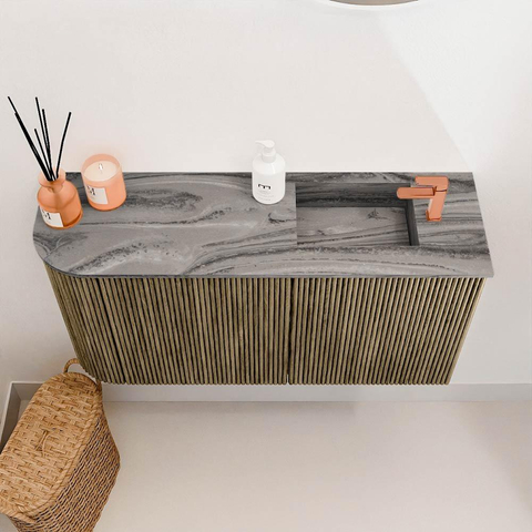 Mondiaz JOYA-DLUX Meuble de salle de bains 81.6cm - arrondi gauche couleur Dusk - Vasque FAYE position Droite 1 trou de robinet couleur Sombra. SW1426165