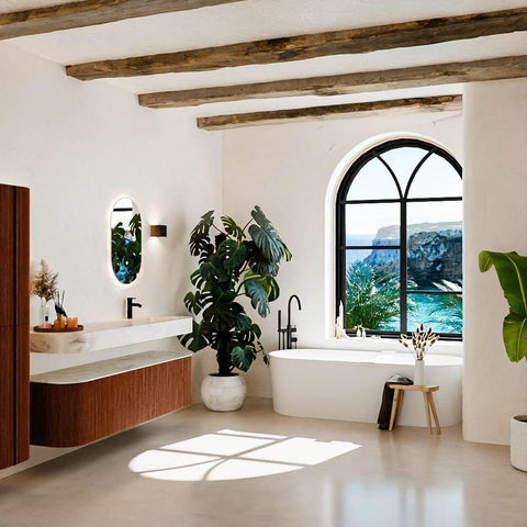 MONDIAZ THOR-DLUX 170cm badmeubel ronding links + rechts kleur Ruby met 1 lade en 2 deuren. Vrijhangende wastafel CLOUD Rechts 1 kraangat kleur Ostra. SW1465498
