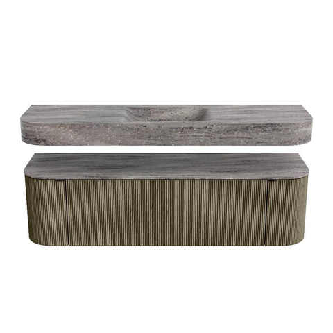 MONDIAZ THOR-DLUX 160cm meuble de salle de bains arrondi gauche + droite couleur Shadow avec 1 tiroir et 2 portes. Vasque suspendue CLOUD Milieu 1 trou de robinet couleur Oza. SW1465323