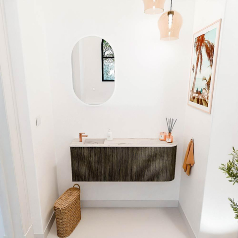 Mondiaz JOYA-DLUX 111.6cm toiletmeubel - ronding rechts kleur Shadow - Wastafel FAYE positie Links 1 kraangat kleur Nata. SW1425004