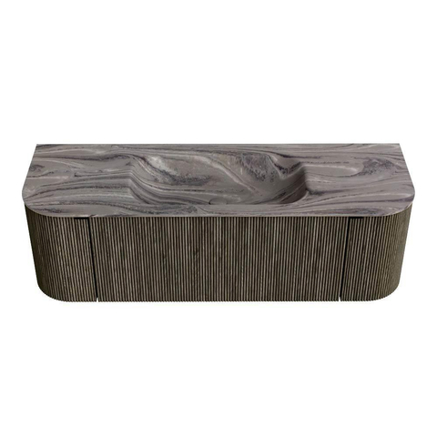 MONDIAZ KURVE-DLUX Meuble de salle de bains 140cm arrondi Gauche + Droite couleur Shadow avec 1 tiroir et 2 portes. Lavabo BIG SMALL Central 1 trou de robinet Sombra. SW1433762