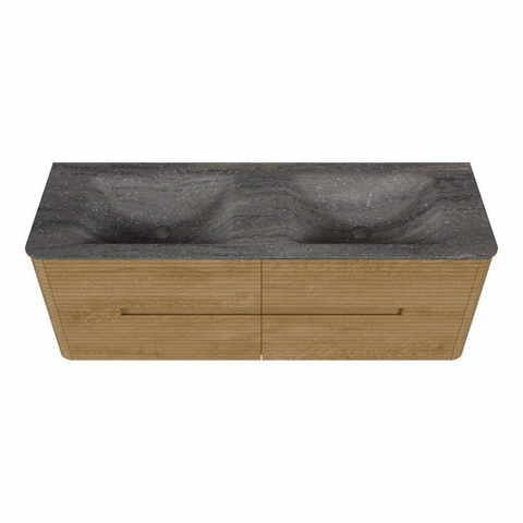 Mondiaz CIRO-DLUX Badkamermeubelset - 140x45x50cm - Solid surface wastafel Oza - 2 wasbak Dubbel - 2 kraangaten - 4 lades - Oak SW1531124