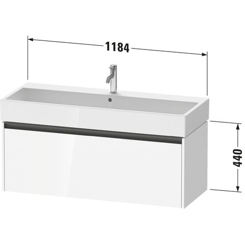 Duravit Ketho.2 Wastafelonderbouwkast - met 1 lade - voor enkele wastafel - 118.4x46x44cm - met greep antraciet - wit supermat SW772738