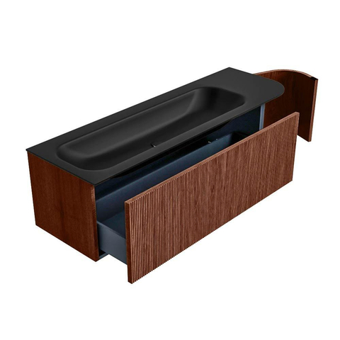 Mondiaz KURVE Badkamermeubelset - 145x46x40cm - 1 lade - 1 deur - wastafel solid surface - links - 2 kraangaten - Ruby SW1415352