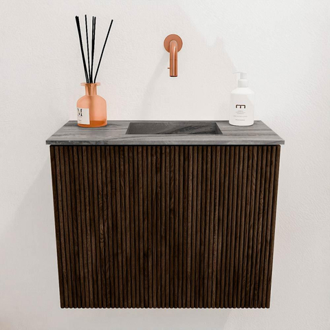 Mondiaz JOYA-DLUX Meuble de toilette 50cm - couleur Walnut - Lavabo FAYE position Droite Sans trou de robinet couleur Sombra SW1424701