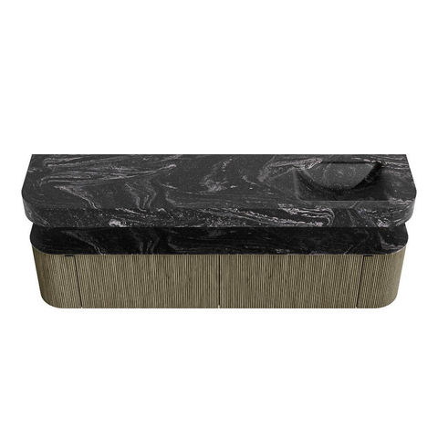 MONDIAZ THOR-DLUX 200cm meuble de salle de bains arrondi gauche + droite couleur Shadow avec 2 tiroirs et 2 portes. Vasque suspendue CLOUD droite sans trou de robinet couleur Lava. SW1467028