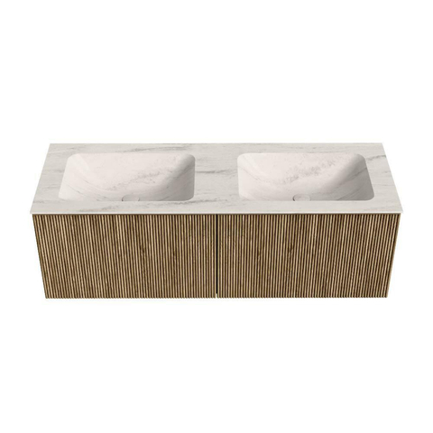 MONDIAZ KURVE-DLUX Meuble de salle de bains 130cm couleur Dusk avec 2 tiroirs et 0 portes. Lavabo LEAF Double 2 trous de robinet Meli. SW1431914
