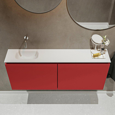 MONDIAZ TURE Toiletmeubel 120x23x50cm met 0 kraangaten 2 deuren fire mat Wastafel Eden links Solid Surface Wit SW475052