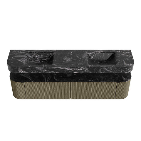 MONDIAZ THOR-DLUX 200cm meuble de salle de bains arrondi gauche + droite couleur Shadow avec 2 tiroirs et 2 portes. Vasque suspendue CLOUD Double sans trou de robinet couleur Lava. SW1467039