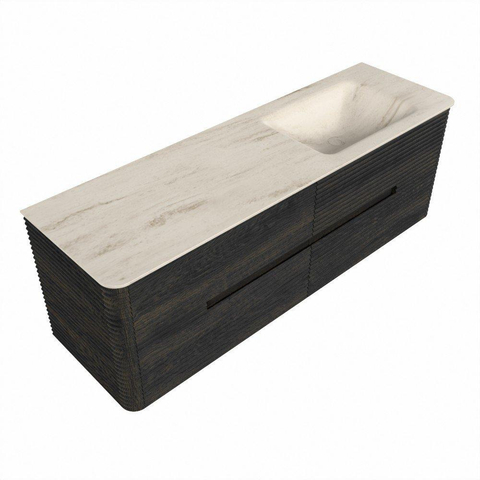 Mondiaz CIRO-DLUX Ensemble de meubles de salle de bains - 150x45x50cm - Plan-vasque en solid surface Meli - 1 bassin à droite - 1 trou de robinet - 4 tiroirs - Shadow SW1532528