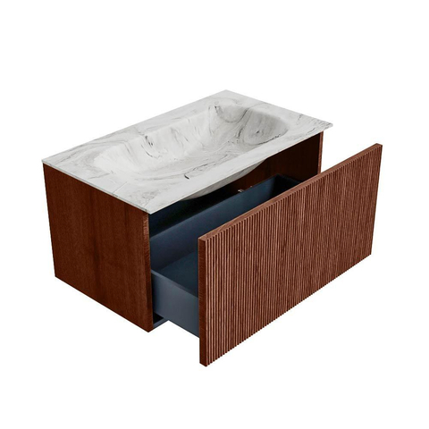 Mondiaz KURVE-DLUX Ensemble de meuble de salle de bains - 80x46x40cm - 1 tiroir - lavabo solid surface - central - 1 trou de robinet - Ruby SW1415799