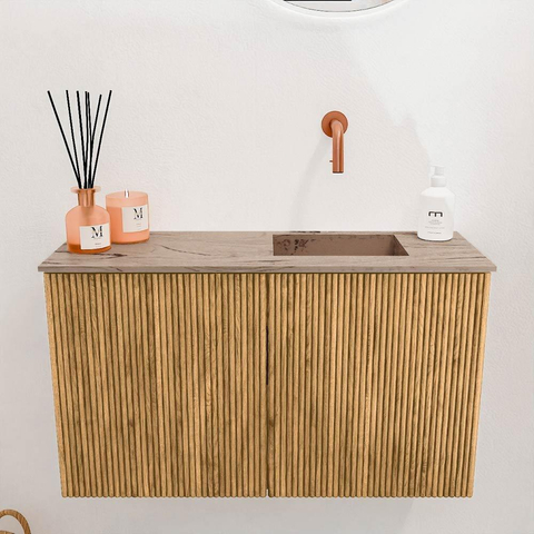 Mondiaz JOYA-DLUX 70cm toiletmeubel - kleur Oak - Wastafel FAYE positie Rechts Zonder kraangat kleur Arena. SW1423871