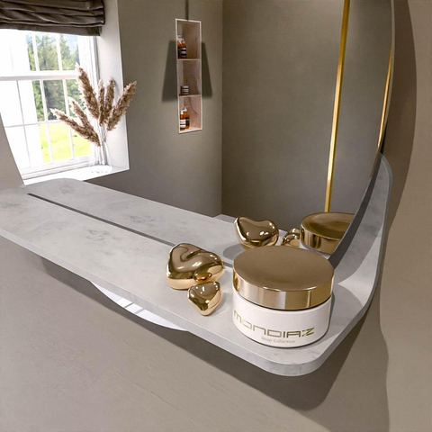 Mondiaz SPOT miroir – Ø 50 cm – avec tablette – Opalo (marbre blanc) SW1235652