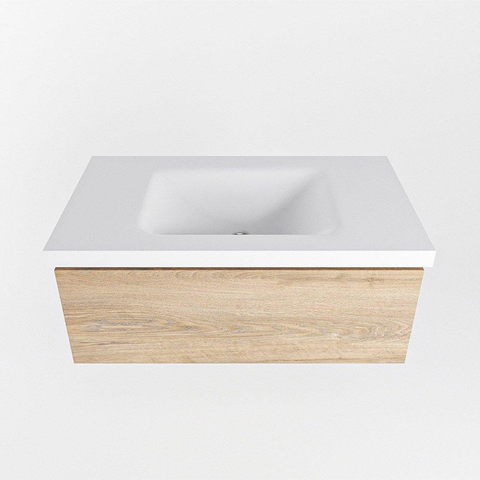 Mondiaz BUKLA Ensemble de meuble - 80x45x34cm - 1 trou de robinet - lavabo centré - solid surface - Talc - sans poignée - 1 tiroir - Mélamine - Chêne blanchi SW704727