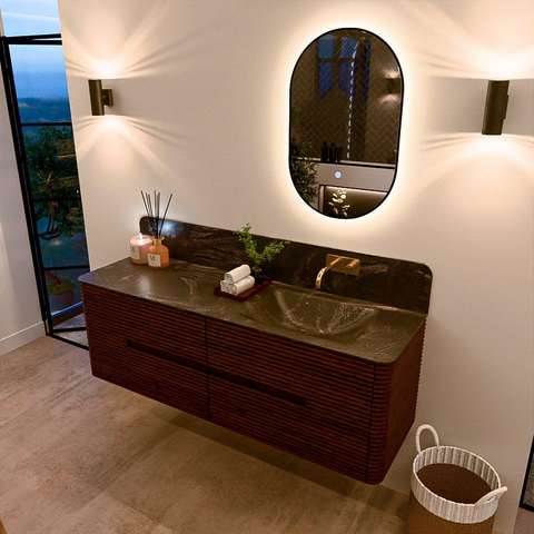 Mondiaz CIRO-DLUX Badkamermeubelset - 150x45x50cm - Solid surface wastafel Lava - 1 wasbak Rechts - zonder kraangaten - 4 lades - Ruby SW1531597
