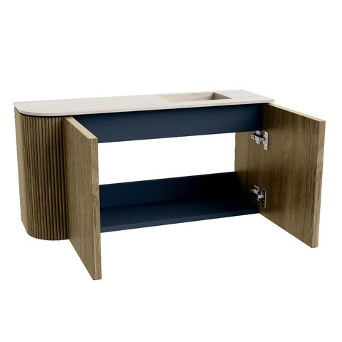 Mondiaz JOYA-DLUX Meuble de toilette 81,6 cm - arrondi gauche couleur Dusk - Vasque FAYE position droite Sans trou de robinet couleur Meli SW1425855