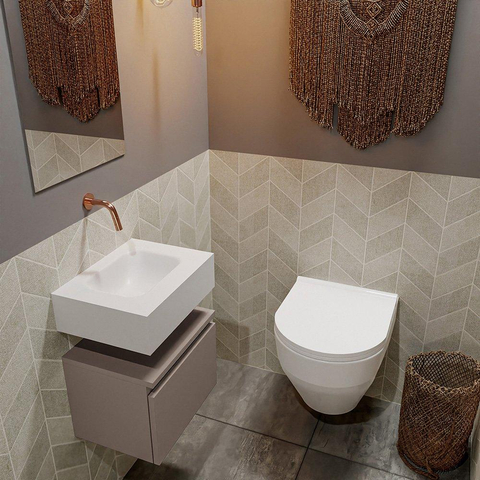 MONDIAZ ANDOR Meuble WC - 40x30x30cm - 0 trous de robinet - 1 tiroir - smoke mat - lavabo au centre - Solid surface - Blanc SW474007