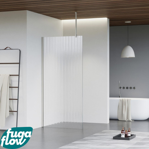 FugaFlow Eccelente Vetro Douche à l'italienne - 30x200cm - Verre nervuré - Bras plafond - Acier inoxydable brossé SW1124659