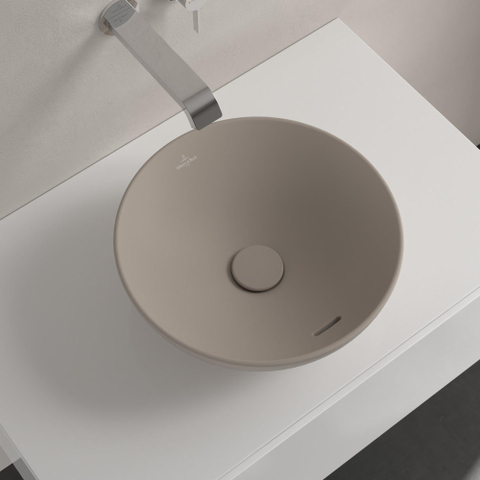 Villeroy & Boch Loop & Friends opzetwastafel - 38x38cm - zonder kraangat - met overloop CeramicPlus - mat almond (beige) SW644076