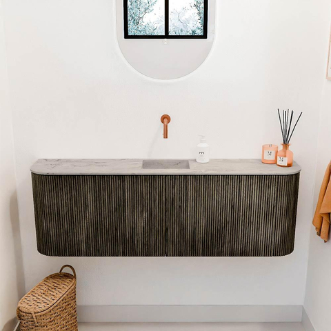 Mondiaz JOYA-DLUX 123.2cm toiletmeubel - ronding links en rechts kleur Shadow - Wastafel FAYE positie Midden Zonder kraangat kleur Glace. SW1422809