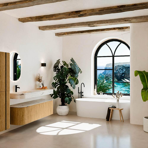 MONDIAZ THOR-DLUX 160cm meuble de salle de bains arrondi gauche + droite couleur Oak avec 1 tiroir et 2 portes. Vasque suspendue CLOUD Gauche 1 trou de robinet couleur Nata. SW1465448