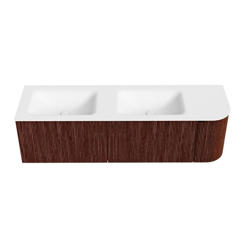Mondiaz KURVE Badkamermeubelset - 155x46x40cm - 2 lade - 1 deur - wastafel solid surface - dubbel / links - 2 kraangaten - Ruby SW1415322