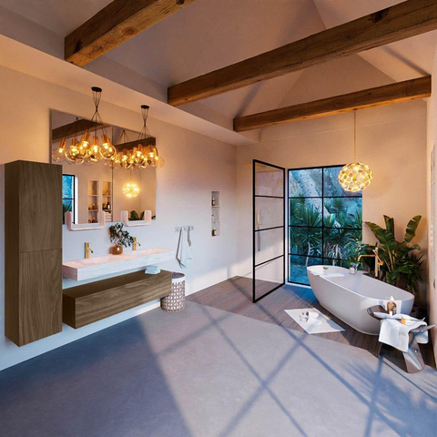 Mondiaz ALAN-DLUX Meuble de salle de bains 130cm sous-meuble Mocha 1 tiroir. Lavabo suspendu CLOUD double 2 trous de robinet, couleur Ostra. SW1176995