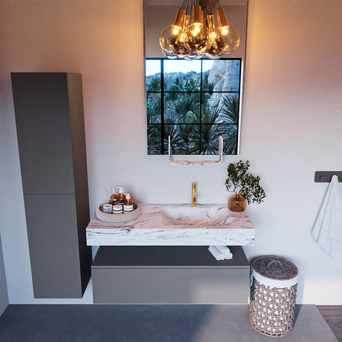 MONDIAZ ALAN - DLUX Badkamermeubelset - 110cm - onderkast - Plata - 1 lade - vrijhangende wastafel - wasbak rechts - 1 kraangat - Glace SW805948