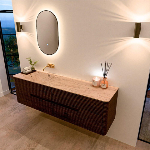 Mondiaz CIRO-DLUX Badkamermeubelset - 170x45x50cm - Solid surface wastafel Arena - 1 wasbak Links - zonder kraangaten - 4 lades - Walnut SW1530459