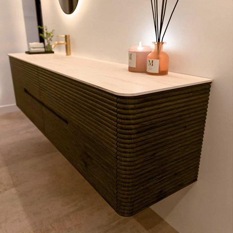 Mondiaz CIRO-DLUX Ensemble de meubles de salle de bains - 190x45x50cm - Plan vasque solid surface Meli - 1 lavabo à gauche - 1 trou de robinet - 4 tiroirs - Shadow SW1532547