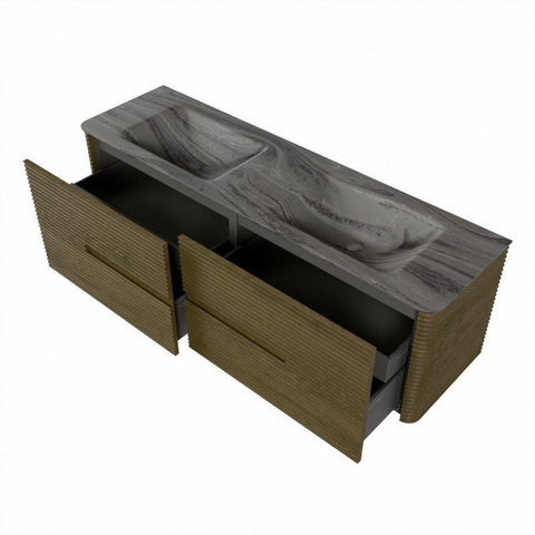 Mondiaz CIRO-DLUX Ensemble de meubles de salle de bains - 160x45x50cm - Plan-vasque en solid surface Sombra - 2 vasques Double - 2 trous de robinet - 4 tiroirs - Dusk SW1533425